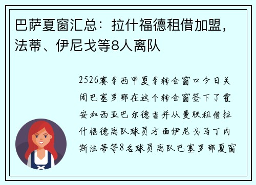 巴萨夏窗汇总：拉什福德租借加盟，法蒂、伊尼戈等8人离队